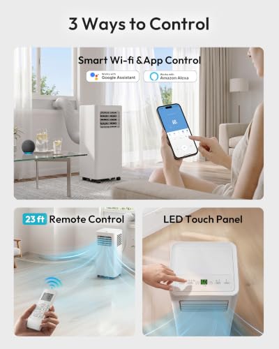 Image of EUHOMY 12,000 BTU Portable Air Conditioners, 4 in 1 Smart Portable AC Unit Cools Up to 550 Sq.Ft with Remote /Wi-Fi APP Control, Cool, Fan, Dry, Sleep Mode, 24H Timer, Installation Kits, for Bedroom