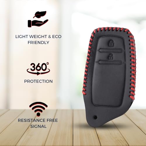 Image of KEYCEPT Classic Leather for Toyota Innova, Crysta, Fortuner, Hilux, Legender, Innova HyCross, Land Cruiser 2 Button Smart Key with Keychain (Type 2).
