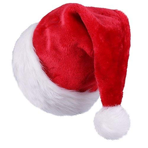 Extra Thicken Red and White Plush Santa Hat-Christmas Classic Hat for Adult Toddler Teenage Children (Red & White)