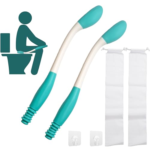 Bottom Buddy Wiping Aid*2,Upgraded Butt Wiper Tool for Women,15.75in Long Aids for Toileting for Fat People,Elderly,Disabled,Pregnant,Two Drawstring Pocket,Self-AdhesiveHooks,Firm Grip On Tissues