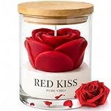 Bougie Parfumée Rose 3D – Pure Vibes – Senteur Red Kiss – Bougie Décorative – Jusqu’à 45H de Combustion – Cadeau Femme, Décoration Maison & Chambre