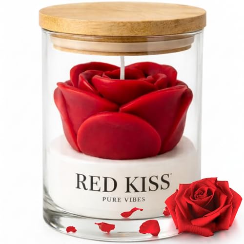 PureVibes – Bougie Parfumée Rose 3D – Senteur Red Kiss – Bougie Décorative – Jusqu’à 45H de Combustion – Cadeau Femme, Décoration Maison &...