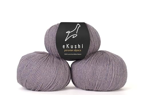 eKushi 100% Baby Alpaca Yarn for Knitting & Crocheting - Set of 3 Skeins of Premium Yarn DK - Lightweight Hypoallergenic & Thermal Peru Made - Ideal for Delicate Projects (M070 - Old Lavender)