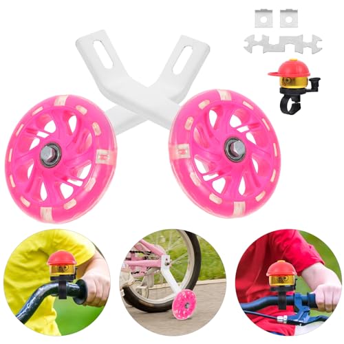 Ruedas de entrenamiento auxiliares para bicicleta de 16 pulgadas Operitacx con soporte de trípode, ruedas estabilizadoras rosas intermitentes para equilibrio y seguridad de la bicicleta miniatura 7