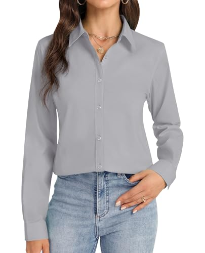 Image of J.VER Button Down Shirts for Women Stretch Collared Long Sleeve Dress Shirt | Business Casual, for Work Office, Meetings, Dinner, Dates, Travel, Leisure, Elegant, Workout, Social Gathering, Commute