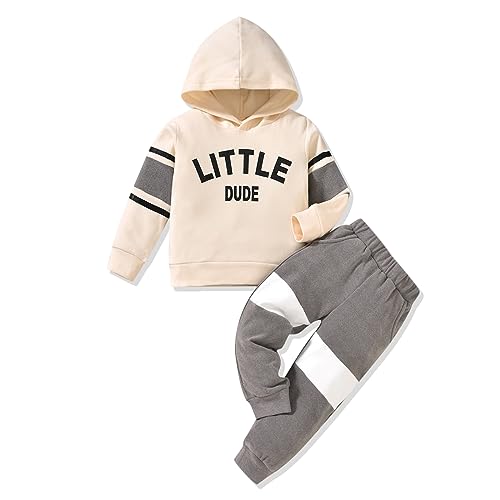 HINTINA Toddler Little Boy Letter Print Hooded Sweatsuit Outfits Long Sleeve Sweatshirt Jogger Fall Winter Clothes Set - Main Image