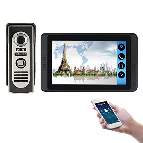Video Türsprechanlage Türklingel Intercom System, Zwei Wege Audio Visuelle Gegensprechanlage, mit 7 Zoll LCD Monitor, 1 HD Kamera Nachtsicht, App