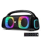 Pyle Portable Bluetooth Speaker Boombox with Dual 5” High-Performance Wireless Speakers, 160W Power, Rechargeable Battery, Mic Priority, USB/Micro SD/AUX/FM Radio, LED Ring Light, Outdoor Speaker