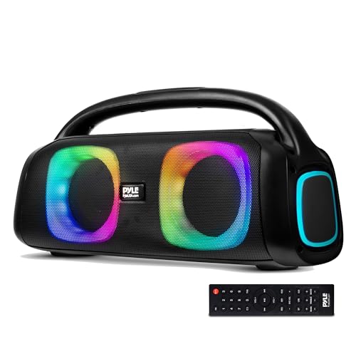 Pyle Portable Bluetooth Speaker Boombox with Dual 5&rdquo; High-Performance Wireless Speakers, 160W Power, Rechargeable Battery, Mic Priority, USB/Micro SD/AUX/FM Radio, LED Ring Light, Outdoor Speaker