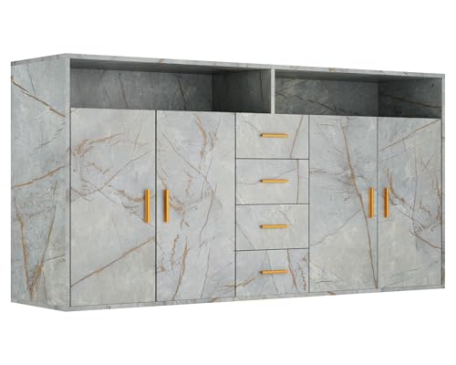 HOMAVO Buffet Moderne, 160 x 81 x 40 cm, 2 Portes, 4 Tiroirs, Style Minimaliste, pour Salon et Salle à Manger, BG1-L (Gris)