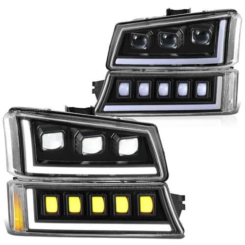 Image of DNA MOTORING Pair Full LED Projector Sequential Headlights Compatible with 03-06 Chevy Silverado 1500 2500 3500 1500HD 2500HD, Start-Up Sequential DRL, Black /Clear, HL-HP8-CSIL03-4P-BK-CL1