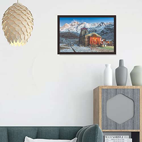 Image of Mad Masters Kedarnath Temple Framed Photo, Bhagwan Lord Shiva Mandir Wall Hanging Home Decor Painting for Living Room & Bedroom Decoration (18 x 12 Inch,Paper)