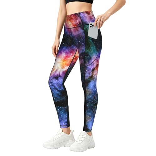 Leggings de galaxia para mujer con bolsillos laterales para gimnasio diario