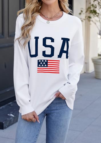 Lacozy American Flag Sweater for Women Long Sleeve Knit USA Graphic Tops Crewneck Loose Fit 4th of July Trendy Outfits2