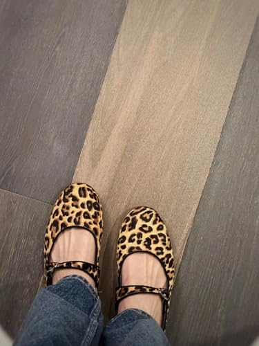 Leopard Print Mary Jane Shoes Women with Leopard Print Socks,Square Toe Leopard Print Flats for Womens Leopard, Leopard Ballet Flats Shoes3
