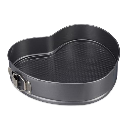 Relaxdays XL Backform Herz, romantische Kuchen & Torten, antihaft, Springform, BxT: 28,5 x 25 cm, Carbonstahl, anthrazit