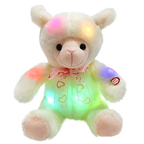 WEWILL LED Lamb Stuffed Animal Sheep Soft Plush Toy Nightlight Companion Gift for Babies on Birthday Christmas, White, 9 Inch