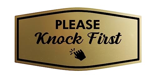 Panneau Please Knock First extérieur signalétique dorée anti-intempéries M
