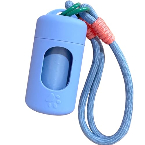 A&H ZIER Distributeur de sacs à déjections canines avec cordon coloré portable, doux au toucher, compatible avec tous les accessoires de promenade de chien, bleu clair