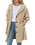 CMTOP Trench Coats for Women Long Lightweight Hooded Trench Coat, Solid Colour Classic Windproof Pea Coat Single-Breasted Windbreaker Jacket with Pockets for Spring Summer Autumn(Khaki Grey,XL)