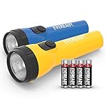 Energizer Eveready LED Torch (2 Pack), Super Bright Flashlight for Outdoors, Camping and Gifts (4 AA Batteries Included), Blue/Yellow