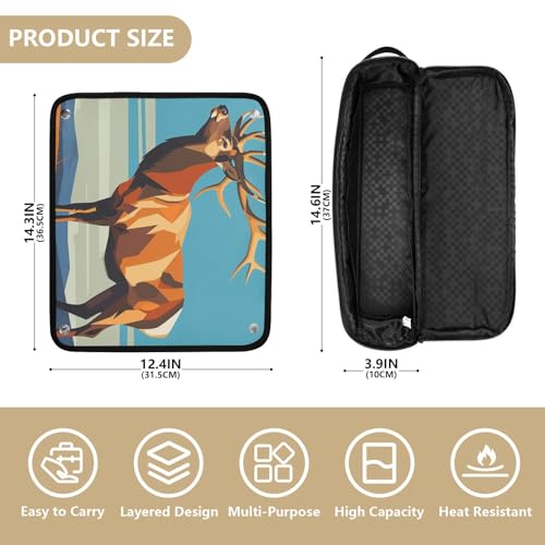 Bolsa de viaje para herramientas de cabello con almohadilla resistente al calor impermeable para planchas, rizadores y organizador de viaje con ilustraciones marrones de alce miniatura 4
