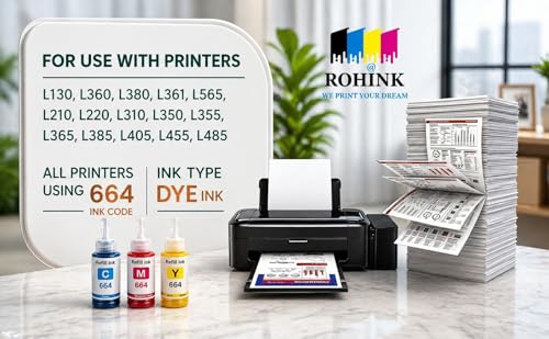 Image of ROHINK EP T664 Compatible Refill Ink for Epson L130, L360, L380, L361, L565, L210, L220, L310, L350, L355, L365, L385, L550, L555, L605, L1300 Printer - 70ml x 3CYM (Color Combo Pack 3)