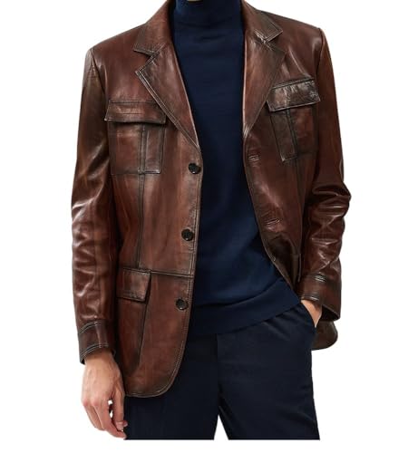 Yolo Jackets Men's Soft Italian Genuine Lambskin Vintage Brown Blazer - Cowboy Western Style Leather Blazer Sport Coat Men2