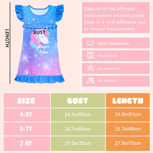 Image of Girls Nightgowns Unicorn Sleepwear Night Sleep Dress Pajamas Little Kids Toddler Soft Nightgown