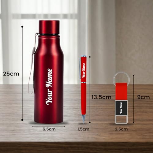 Image of Giftana Personalized Name Water Bottle 750ml, Birthday Gifts (Red 1)