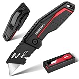 ARROW Folding Utility Knife, Quick-Change Box Cutter with Belt Clip, Liner Lock, Heavy Duty Aluminum Razor Knife with Comfortable Handle, 10 Extra SK2 Blades Included