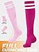 Hryrbay 4 Pairs Kids Cotton Soccer Socks Cushion Striped Baseball Uniform Boys Sock Toddler Girls Knee High Socks (Black, White, Rose Red, Pink,6-9 Years)