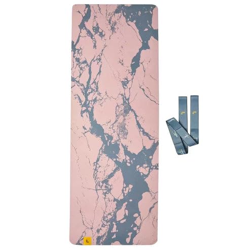 Lole Premium Marble Yoga Mat with 2-in-1 Strap Non Slip Excercise Mat for Yoga, Pilates, Stretching, Floor & Fitness Workouts | Pink | PVC FREE | Latex Free
