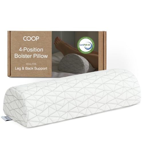 Coop Home Goods Four Position Adjustable Support Pillow, 21 x 8 Half-Moon Shape with Memory Foam Insert, Wedge Pillow for Knee, Leg, Neck, Lumbar and Pressure Points Support