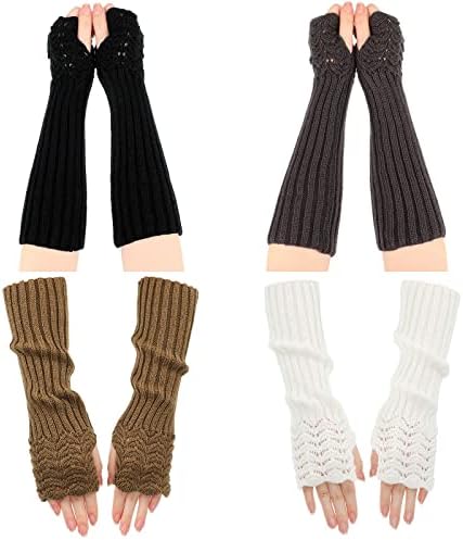 Fingerless Gloves for Women and Men Winter 4 Pairs Long Arm Warmers Knit Hand Warmers Gloves Warm Arm Gloves Wrist Gloves
