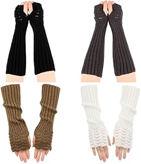 Fingerless Gloves for Women and Men Winter 4 Pairs Long Arm Warmers Knit Hand Warmers Gloves Warm Arm Gloves Wrist Gloves