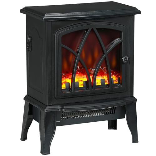 HOMCOM Electric Fireplace Stove, 18" Freestanding Fireplace Heater with Realistic