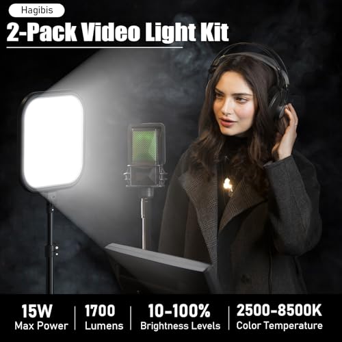 2Pack LED Video Light Kit, Hagibis 15W Photography Lighting Kit, 78" Dimmable Studio Lights with Tripod, 2500-8500K Stream Light for Video Recording, Game Streaming, Photography, Tiktok, YouTube - Image 3