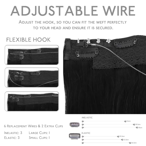 Image of WENNALIFE Wire hair extensions Real Human Hair 12 inch 70g Jet Black Remy Invisible Transparent Wire Fish Line, Straight Real hair
