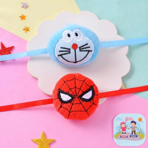 Image of CraftVatika Rakhi for Kids | Set of 2 for Brother | Cartoon Kids Rakhi Set of 2 for Brother with Fridge Magnet, Rakshabandhan Greeting Card, Tilak Set,Home Decor (M1-Kids Set)