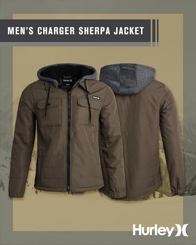 Image of Hurley Men's Voyager Jacket - Warm Insulated Fleece Jacket with Cozy Sherpa Lining - Lightweight Hooded Jacket for Men (S-XL)