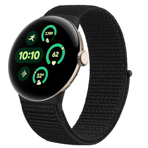 AK Stretchy Nylon Compatible with Google Pixel Watch Band, Elastic Nylon Adjustable Straps Replacement Wristbands for Google Pixel Watch 2/1 Bands for Women Men(Black)