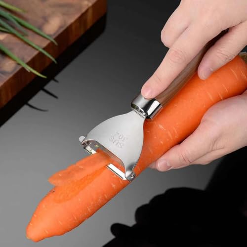 Image of 2 Pcs Vegetable Peeler Set with Sharp Stainless Steel Blades and Wooden Handles, Multi Function Fruit and Kitchen Peeler for Potatoes, Carrots, Cucumbers, Pumpkins and Everyday Food Preparation