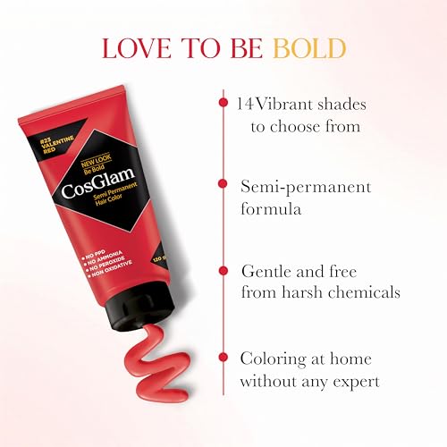Image of Cosglam Semi Permanent Hair Color for Women & Men - Model #23 Valentine Red (120 g) | No Ammonia, No Peroxide, Non-Oxidative Vegan Hair Dye | Enriched with Conditioner for Glossy Finish