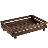 MyGift 24 Inch Rustic Burnt Solid Wood Under Bed Rolling Storage Crate with Rotating Wheels, Roll Away Underbed Drawer, Wooden Pallet Toy Bin Bedroom Organizer