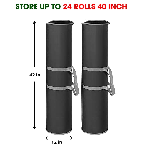 Propik Wrapping Paper Storage Bag | Gift Wrap Holder Organizer | 2 Pack Store Up To 48 Rolls 40 Inch Long | Heavy Duty 600D Oxford Material Holiday Container | Top & Side Handles (Black) #TOP3