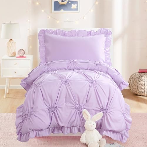 HOMBYS 4 Pieces Purple Princess Toddler Bedding Set for Girls