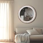24 Inch Wooden Round Mirror for Wall Decor, Farmhouse Rustic Decorative Circle Mirrors with Beaded Frame, for Bedroom, Bathroom, Living Room, Entryway - Image 3