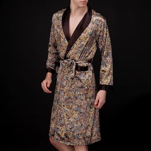 Men's Long Sleeve Robe Satin Pjs Bathrobe Comfy Lightweight Thin V Neck Cool Sleeping Spandex Sleepwear3