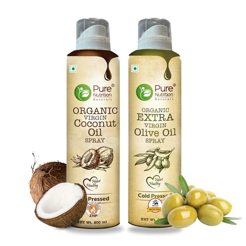 Image of Pure Nutrition Combo Pack Of Virgin Coconut Oil & Virgin Olive Oil Spray - 200ml | 100% Organic | Low Calorie Cooking - 10X LESS Oil | For Coooking, Dressings, Baking & Air-Frying